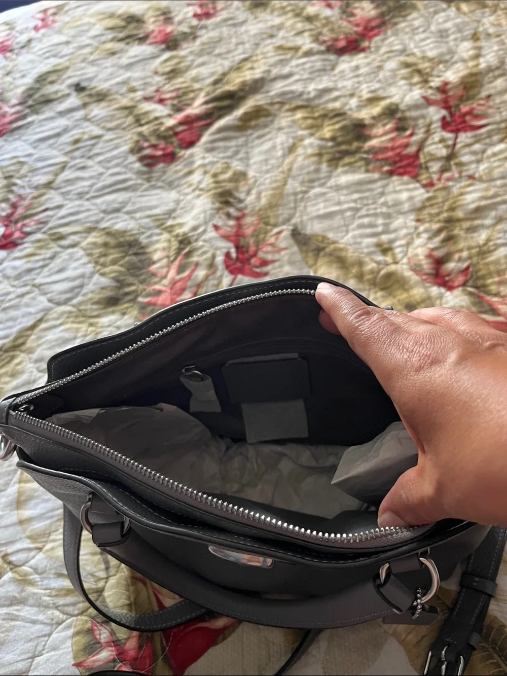 Coach Gray Pebbled Leather Satchel with Silver Hardware